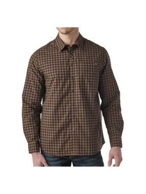5.11 Tactical Men's 2XL Echo Long Sleeve Snap Shirt Navy/Brown Gingham Pocket